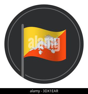 Abstract Bhutan Flag Flat Icon In Circle Isolated On White Background, vector editable design, can be used for business or presentation design. Stock Vector