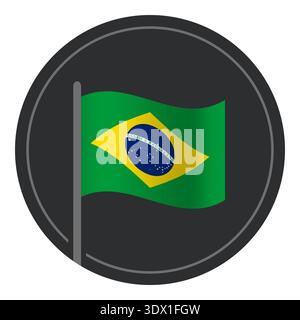Abstract Brazil Flag Flat Icon In Circle Isolated On White Background, vector editable design, can be used for business or presentation design. Stock Vector