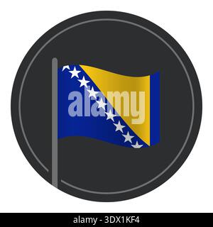 Abstract Bosnia And Herzegovina Flag Flat Icon In Circle Isolated On White Background, vector editable design, can be used for business or presentatio Stock Vector