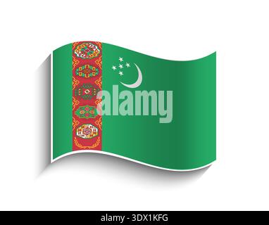 Vector Turkmenistan Waving Flag Icon, vector editable design, can be used for business or presentation design. Stock Vector