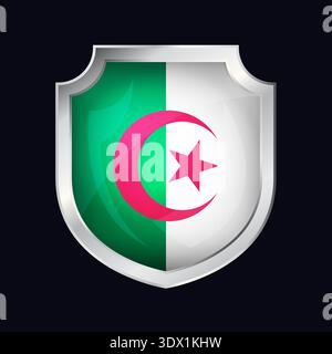 Algeria Silver Shield Flag Icon, vector editable design, can be used for business or presentation design. Stock Vector