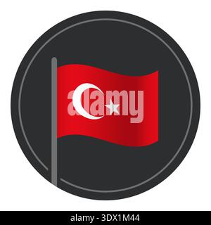 Abstract Turkey Flag Flat Icon In Circle Isolated On White Background, vector editable design, can be used for business or presentation design. Stock Vector