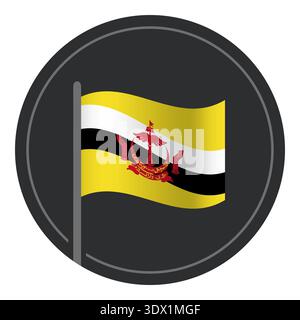 Abstract Brunei Flag Flat Icon In Circle Isolated On White Background, vector editable design, can be used for business or presentation design. Stock Vector