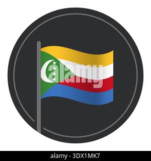 Abstract Comoros Flag Flat Icon In Circle Isolated On White Background, vector editable design, can be used for business or presentation design. Stock Vector