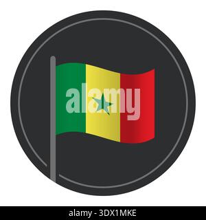 Abstract Senegal Flag Flat Icon In Circle Isolated On White Background, vector editable design, can be used for business or presentation design. Stock Vector