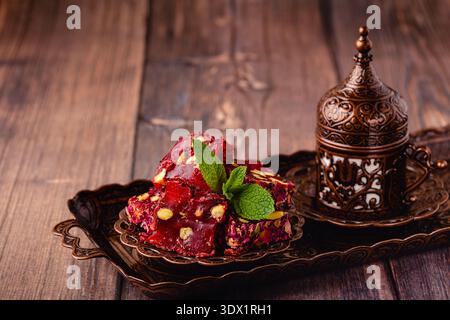 Turkish Delight and Traditional Turkish Coffee. Stock Photo