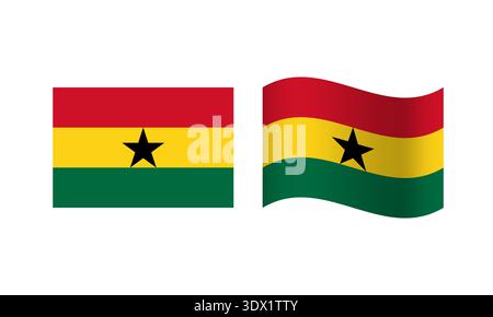 Rectangle And Wave Ghana Flag Illustration, vector editable design, can be used for business or presentation design. Stock Vector