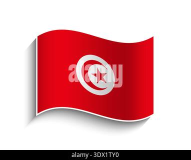 Vector Tunisia Waving Flag Icon, vector editable design, can be used for business or presentation design. Stock Vector