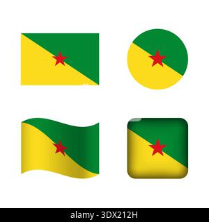 Vector French Guiana National Flag Icons Set, vector editable design, can be used for business or presentation design. Stock Vector