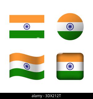 Vector India National Flag Icons Set, vector editable design, can be used for business or presentation design. Stock Vector