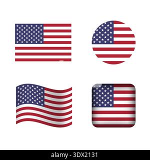 Vector Usa National Flag Icons Set, vector editable design, can be used for business or presentation design. Stock Vector