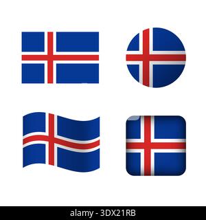 Vector Iceland National Flag Icons Set, vector editable design, can be used for business or presentation design. Stock Vector