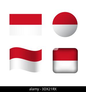 Vector Indonesia National Flag Icons Set, vector editable design, can be used for business or presentation design. Stock Vector