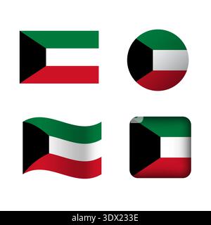 Vector Kuwait National Flag Icons Set, vector editable design, can be used for business or presentation design. Stock Vector