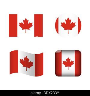 Vector Canada National Flag Icons Set, vector editable design, can be used for business or presentation design. Stock Vector