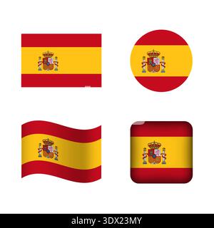 Vector Spain National Flag Icons Set, vector editable design, can be used for business or presentation design. Stock Vector