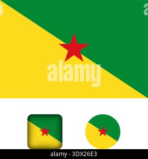 French Guiana Flag Flat Icons Collection, vector editable design, can be used for business or presentation design. Stock Vector