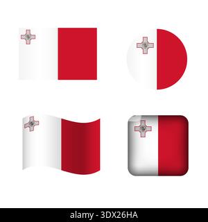Vector Malta National Flag Icons Set, vector editable design, can be used for business or presentation design. Stock Vector