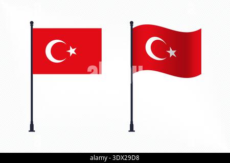 Set Of Turkey Flags Isolated For Independence Day Celebration, vector editable design, can be used for business or presentation design. Stock Vector