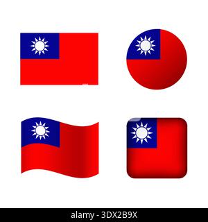Vector Taiwan National Flag Icons Set, vector editable design, can be used for business or presentation design. Stock Vector