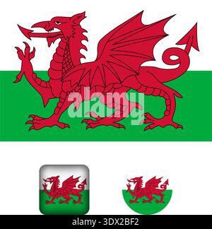 Wales Flag Flat Icons Collection, vector editable design, can be used for business or presentation design. Stock Vector