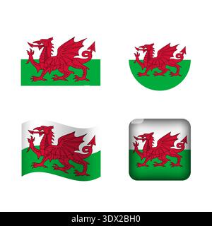 Vector Wales National Flag Icons Set, vector editable design, can be used for business or presentation design. Stock Vector