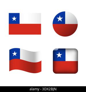 Vector Chile National Flag Icons Set, vector editable design, can be used for business or presentation design. Stock Vector