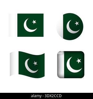 Vector Pakistan National Flag Icons Set, vector editable design, can be used for business or presentation design. Stock Vector
