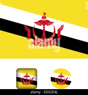 Brunei Flag Flat Icons Collection, vector editable design, can be used for business or presentation design. Stock Vector