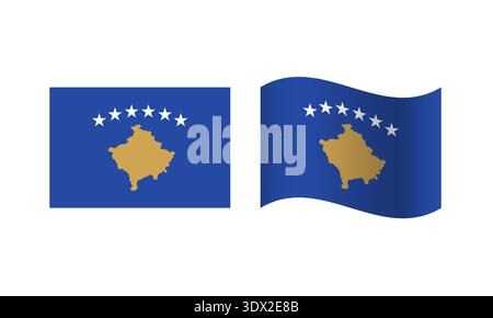 Rectangle And Wave Kosovo Flag Illustration, vector editable design, can be used for business or presentation design. Stock Vector