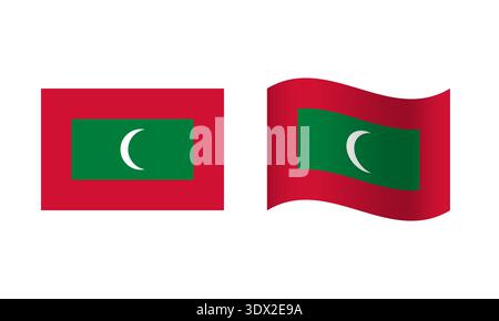 Rectangle And Wave Maldives Flag Illustration, vector editable design, can be used for business or presentation design. Stock Vector