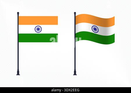 Set Of India Flags Isolated For Independence Day Celebration, vector editable design, can be used for business or presentation design. Stock Vector
