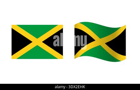Rectangle And Wave Jamaica Flag Illustration, vector editable design, can be used for business or presentation design. Stock Vector