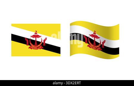 Rectangle And Wave Brunei Flag Illustration, vector editable design, can be used for business or presentation design. Stock Vector