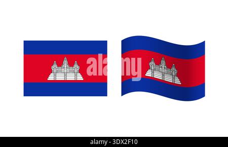 Rectangle And Wave Cambodia Flag Illustration, vector editable design, can be used for business or presentation design. Stock Vector