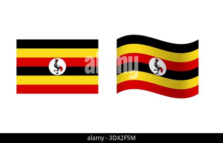 Rectangle And Wave Uganda Flag Illustration, vector editable design, can be used for business or presentation design. Stock Vector