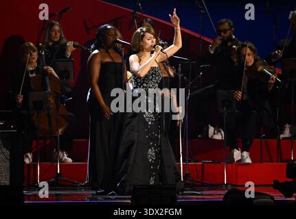 Manchester, UK. February 28th, 2026. EDITORIAL USE ONLY Raye on stage at The Brit Awards 2026 at Co-op Live. Credit: Doug Peters/EMPICS/Ģ����ý Live News Stock Photo