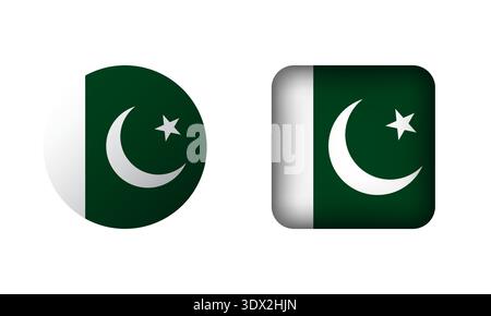 Flat Square And Circle Pakistan Flag Icons, vector editable design, can be used for business or presentation design. Stock Vector
