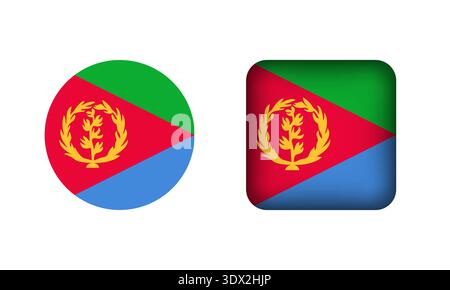 Flat Square And Circle Eritrea National Flag Icons, vector editable design, can be used for business or presentation design. Stock Vector