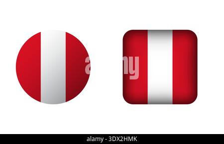 Flat Square And Circle Peru National Flag Icons, vector editable design, can be used for business or presentation design. Stock Vector