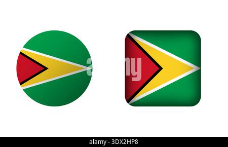 Flat Square And Circle Guyana National Flag Icons, vector editable design, can be used for business or presentation design. Stock Vector