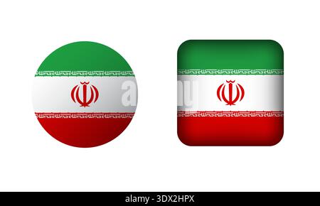 Flat Square And Circle Iran Flag Icons, vector editable design, can be used for business or presentation design. Stock Vector