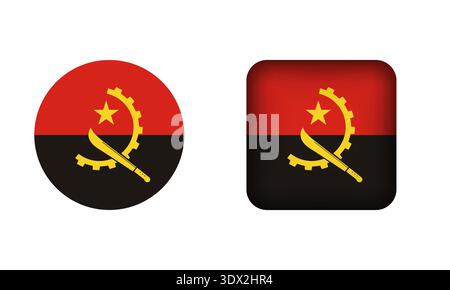 Flat Square And Circle Angola National Flag Icons, vector editable design, can be used for business or presentation design. Stock Vector