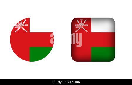 Flat Square And Circle Oman Flag Icons, vector editable design, can be used for business or presentation design. Stock Vector