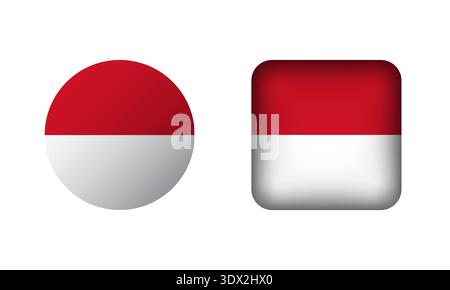 Flat Square And Circle Indonesia National Flag Icons, vector editable design, can be used for business or presentation design. Stock Vector