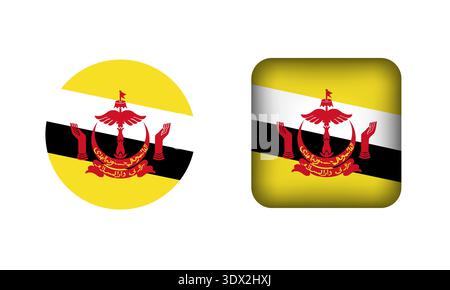 Flat Square And Circle Brunei Flag Icons, vector editable design, can be used for business or presentation design. Stock Vector