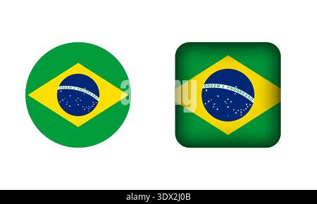 Flat Square And Circle Brazil Flag Icons, vector editable design, can be used for business or presentation design. Stock Vector