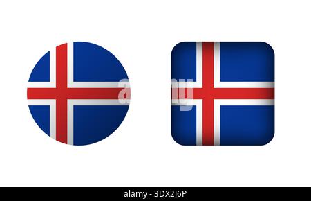 Flat Square And Circle Iceland National Flag Icons, vector editable design, can be used for business or presentation design. Stock Vector