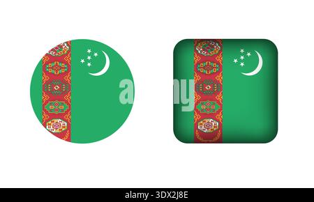 Flat Square And Circle Turkmenistan Flag Icons, vector editable design, can be used for business or presentation design. Stock Vector