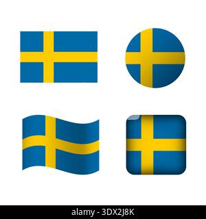 Vector Sweden National Flag Icons Set, vector editable design, can be used for business or presentation design. Stock Vector